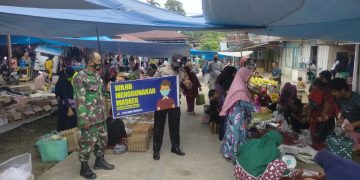 Polsek Bunut dan TNI Gelar Patroli Keamanan dan Penertiban Prokes di Pasar Minggu