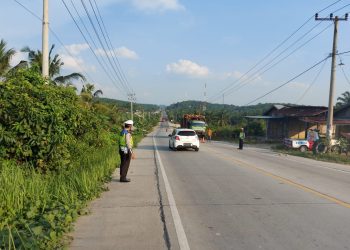 Polsek Pangkalan Kuras Lakukan Patroli Pencegahan Laka Lantas di Desa Kemang