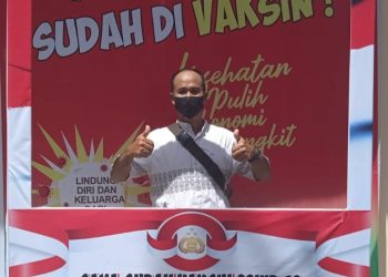 Tarik Minat Masyarakat, Polsek Pangkalan Kuras Hadirkan Photo Booth Vaksinasi