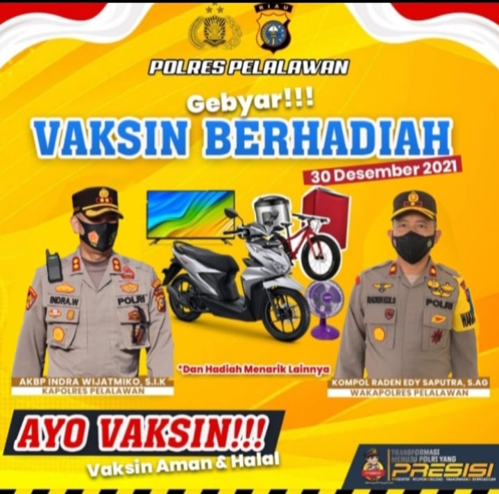 Banjir Hadiah, Polres Pelalawan Gelar Gebyar Vaksin Hingga Akhir Desember 2021