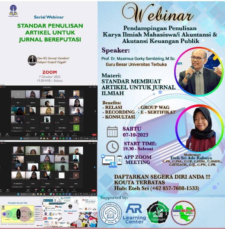 Bersama Pemateri Guru Besar UT, Lembaga AR Learning Center Gandeng Mahasiswa/i Gelar Webinar Pendampingan Penulisan Karya Ilmiah