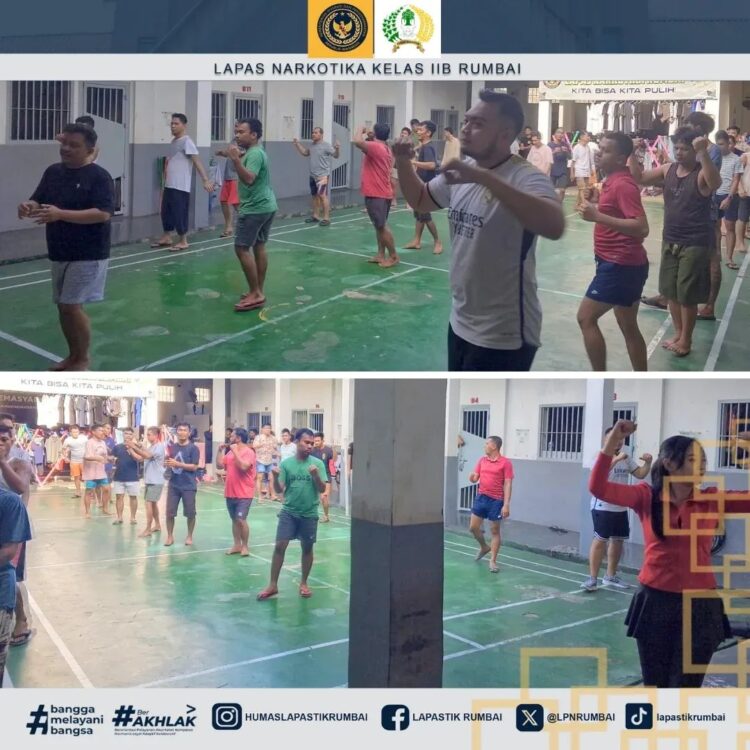 Senam Sehat Rutin Di Lapas Narkotika Rumbai Tingkatkan Kebugaran dan Kebersamaan WBP