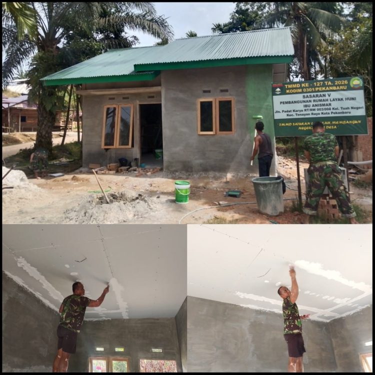 Satgas TMMD ke-127 Kodim 0301/Pekanbaru Percepat Rehab RTLH Ibu Anismar, Progres Capai 87 Persen