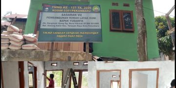 Pembangunan RTLH Almarhum Bapak Yudarfis pada Program TMMD ke-127 Kodim 0301/Pekanbaru Capai 88 Persen