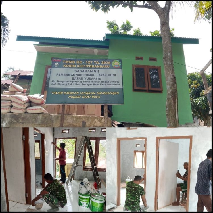 Pembangunan RTLH Almarhum Bapak Yudarfis pada Program TMMD ke-127 Kodim 0301/Pekanbaru Capai 88 Persen