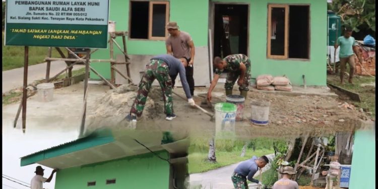 Satgas TMMD Ke-127 Kodim 0301/Pekanbaru Tetap Gesit Bangun RTLH Meski Berpuasa