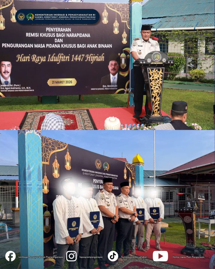 815 Warga Binaan Lapas Pasir Pangarayan Terima Remisi Idul Fitri, Diserahkan Usai Shalat Id