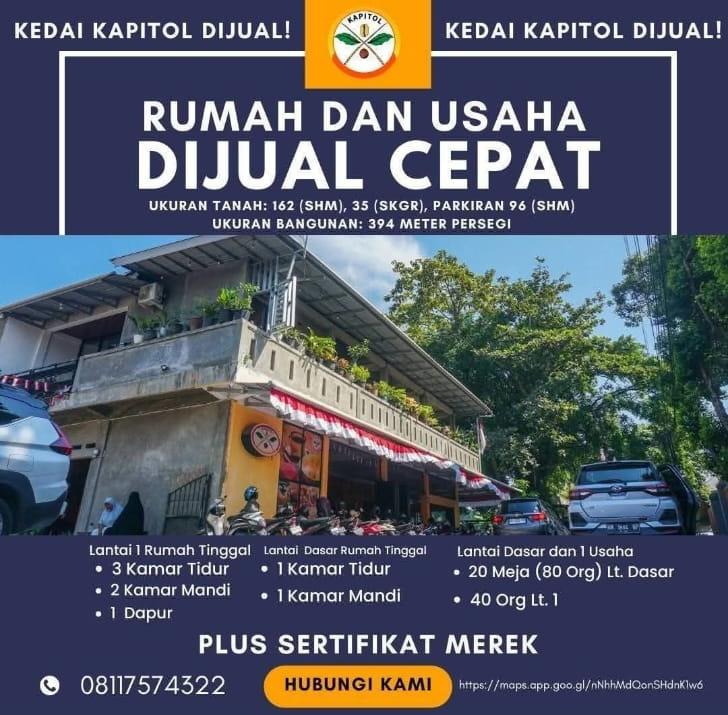 Kedai Kopi Kapitol di Jalan Kapitol Padang Terubuk Ditawarkan untuk Dijual, Lokasi Strategis di Jantung Aktivitas Senapelan