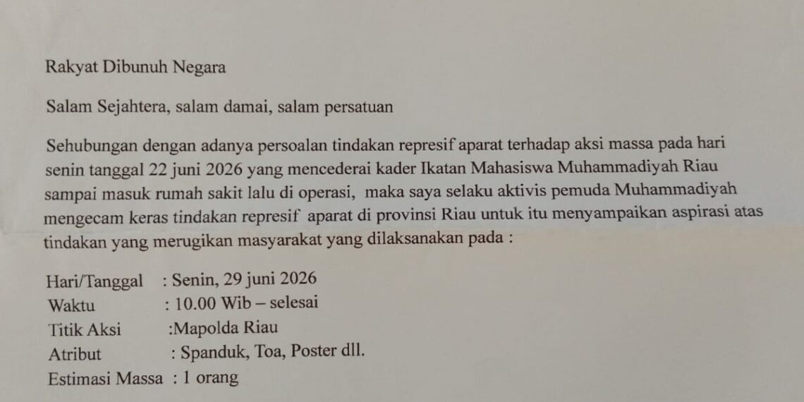 Nekat Aksi Damai Sendirian di Mapolda Riau, Aktivis Pemuda Muhammadiyah Desak Pengusutan Dugaan Kekerasan terhadap Kader IMM