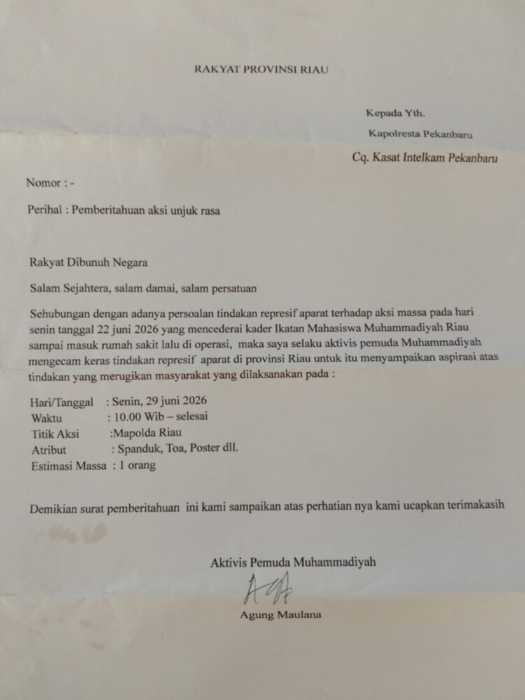 Nekat Aksi Damai Sendirian di Mapolda Riau, Aktivis Pemuda Muhammadiyah Desak Pengusutan Dugaan Kekerasan terhadap Kader IMM