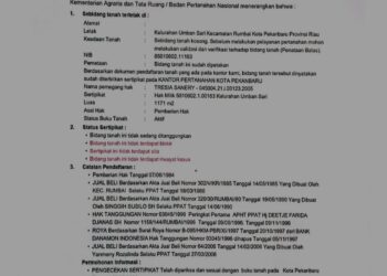 Penggantian Sertifikat Hilang Berproses, Dokumen BPN Tegaskan SHM Umban Sari Tetap Sah dan Berkekuatan Hukum